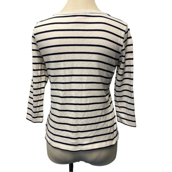 TORY BURCH NAVY WHITE STRIPE NAUTICAL TIE NECK T-SHIRT TOP TEE WOMENS X SMALL - Picture 3 of 12